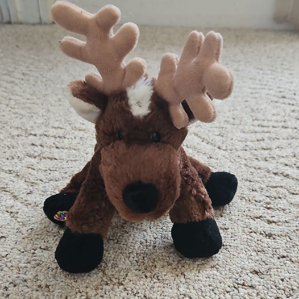 GANZ Reindeer Plush Stuffed Animal Brown Black Hooves Soft Cuddly Toy